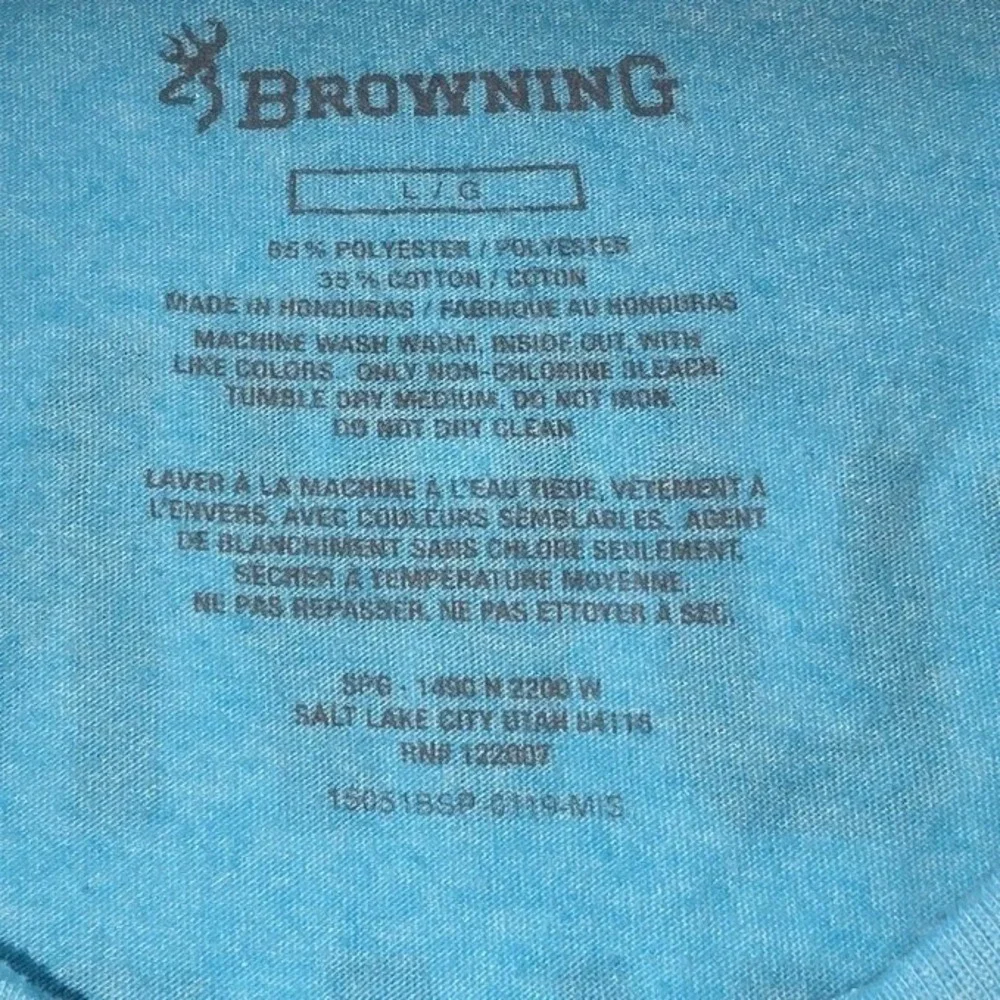Browning Youth Sky Blue‎ Short Sleeve Tee Buck Logo Size Large Polyester/Cotton